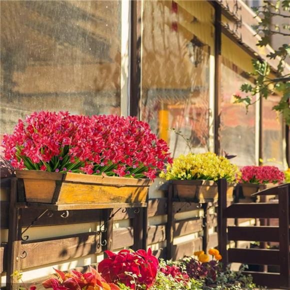 8Bundles Artificial Daffodils Flowers Fake Artificial Greenery UV Resistant(Red) - Picture 5 of 7